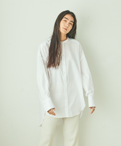 audrey and john wad(オードリーアンドジョンワッド)の「コットンバンドカラーオーバーシルエットシャツ(シャツ/ブラウス・レディース・ホワイト/ブラック・マルチサイズ)」の13枚目の写真