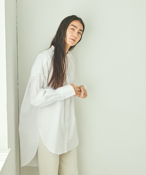 audrey and john wad(オードリーアンドジョンワッド)の「コットンバンドカラーオーバーシルエットシャツ(シャツ/ブラウス・レディース・ホワイト/ブラック・マルチサイズ)」の15枚目の写真