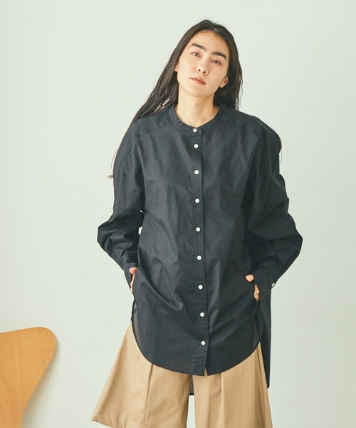 audrey and john wad(オードリーアンドジョンワッド)の「コットンバンドカラーオーバーシルエットシャツ(シャツ/ブラウス・レディース・ホワイト/ブラック・マルチサイズ)」の8枚目の写真