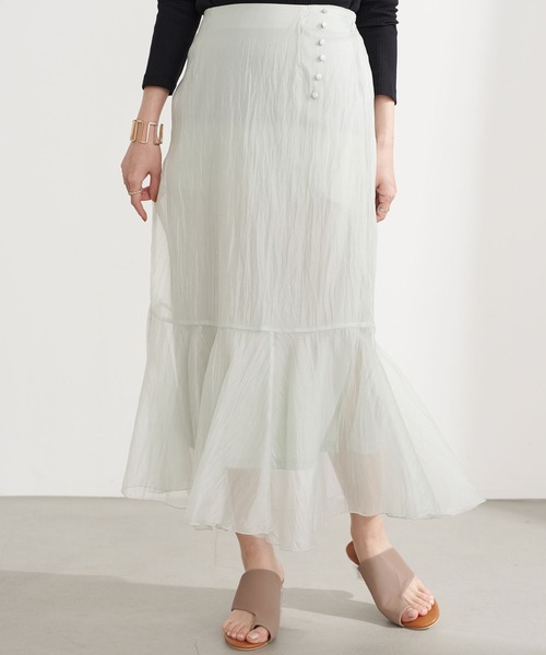 earth music&ecology（アースミュージックアンドエコロジー）の「シアーフレアスカート ＊（スカート・レディース・ブラック/ピンク/ミント・FREE）」の3枚目の写真