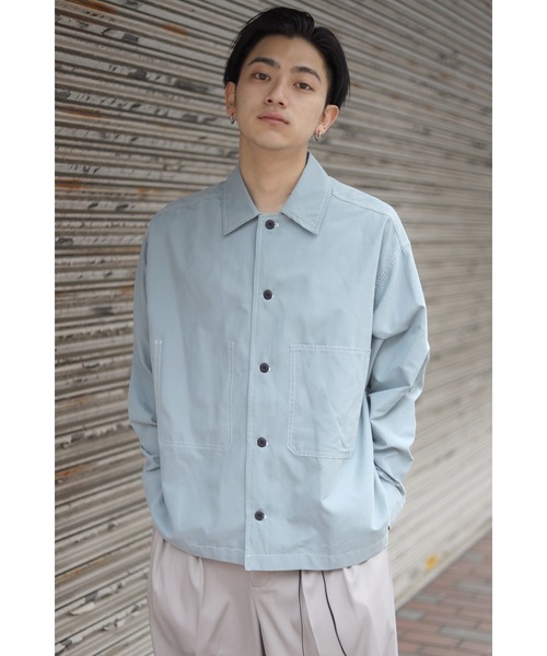 CREARE -LINO-（クレアーレリノ）の「くすみカラー ビックポケット 配色スッテチングシャツ<ユニセックス>（シャツ/ブラウス・メンズ・ブラック/ライトグリーン/ベージュ/ホワイト/サックスブルー・L/M）」の5枚目の写真