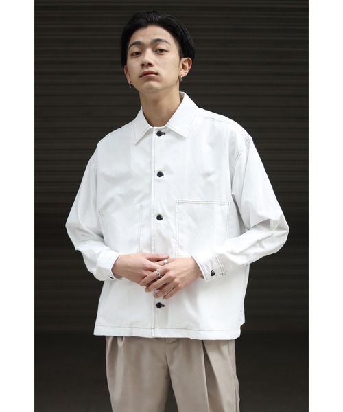 CREARE -LINO-（クレアーレリノ）の「くすみカラー ビックポケット 配色スッテチングシャツ<ユニセックス>（シャツ/ブラウス・メンズ・ブラック/ライトグリーン/ベージュ/ホワイト/サックスブルー・L/M）」の6枚目の写真