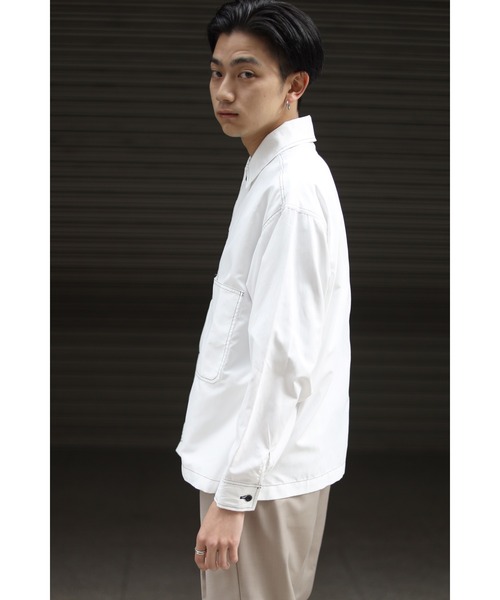 CREARE -LINO-（クレアーレリノ）の「くすみカラー ビックポケット 配色スッテチングシャツ<ユニセックス>（シャツ/ブラウス・メンズ・ブラック/ライトグリーン/ベージュ/ホワイト/サックスブルー・L/M）」の9枚目の写真