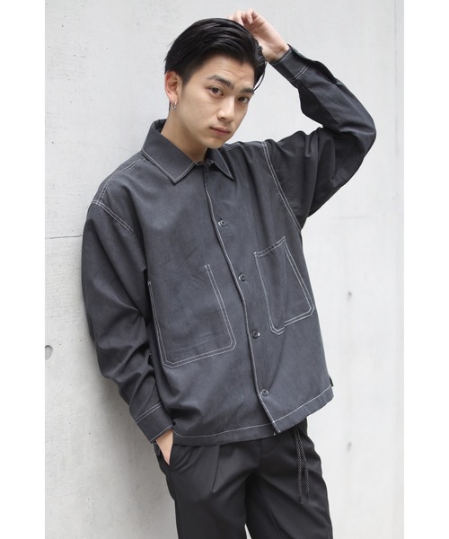 CREARE -LINO-（クレアーレリノ）の「くすみカラー ビックポケット 配色スッテチングシャツ<ユニセックス>（シャツ/ブラウス・メンズ・ブラック/ライトグリーン/ベージュ/ホワイト/サックスブルー・L/M）」の15枚目の写真