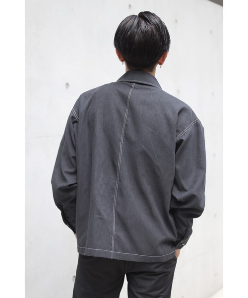 CREARE -LINO-（クレアーレリノ）の「くすみカラー ビックポケット 配色スッテチングシャツ<ユニセックス>（シャツ/ブラウス・メンズ・ブラック/ライトグリーン/ベージュ/ホワイト/サックスブルー・L/M）」の17枚目の写真