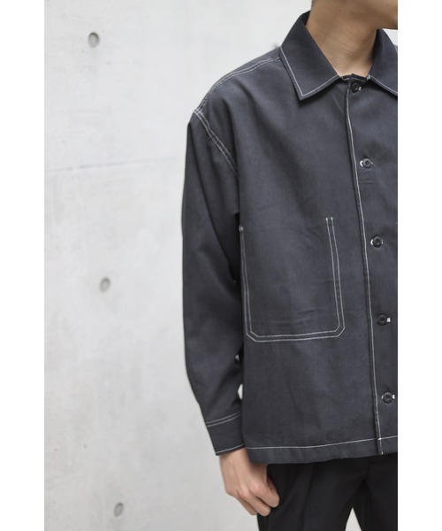 CREARE -LINO-（クレアーレリノ）の「くすみカラー ビックポケット 配色スッテチングシャツ<ユニセックス>（シャツ/ブラウス・メンズ・ブラック/ライトグリーン/ベージュ/ホワイト/サックスブルー・L/M）」の19枚目の写真