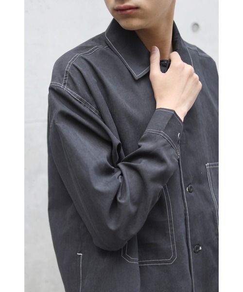 CREARE -LINO-（クレアーレリノ）の「くすみカラー ビックポケット 配色スッテチングシャツ<ユニセックス>（シャツ/ブラウス・メンズ・ブラック/ライトグリーン/ベージュ/ホワイト/サックスブルー・L/M）」の20枚目の写真