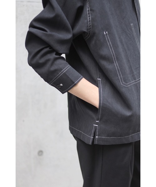 CREARE -LINO-（クレアーレリノ）の「くすみカラー ビックポケット 配色スッテチングシャツ<ユニセックス>（シャツ/ブラウス・メンズ・ブラック/ライトグリーン/ベージュ/ホワイト/サックスブルー・L/M）」の21枚目の写真