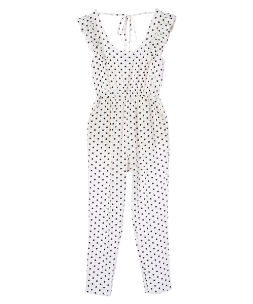 DURAS（デュラス）の「袖フリルドットオールインワン（つなぎ/オールインワン・レディース・ホワイト/ブラック/ベージュ・FREE）」の14枚目の写真