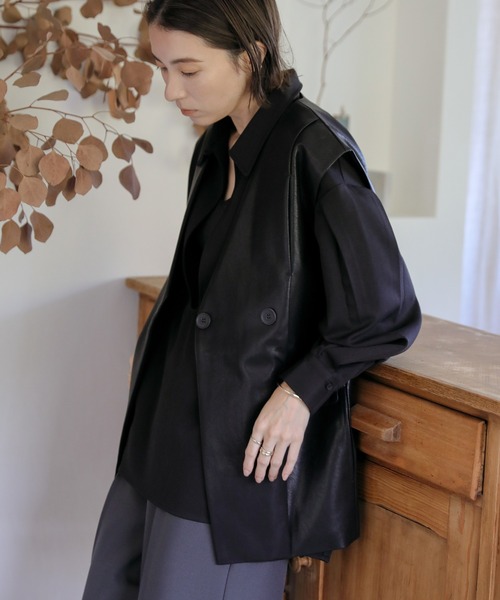 【新品未使用】machatt エコレザーベスト ブラウン 中古・古着通販】machatt (マチャット) エコレザーベスト ブラウン