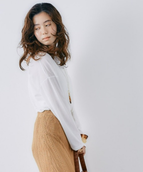 toucher du brise（トゥシェドブリーズ）の「ゆるっとシルエットのスラブロングTシャツ（Tシャツ/カットソー・レディース・ホワイト/ブラック/パープル・M）」の2枚目の写真