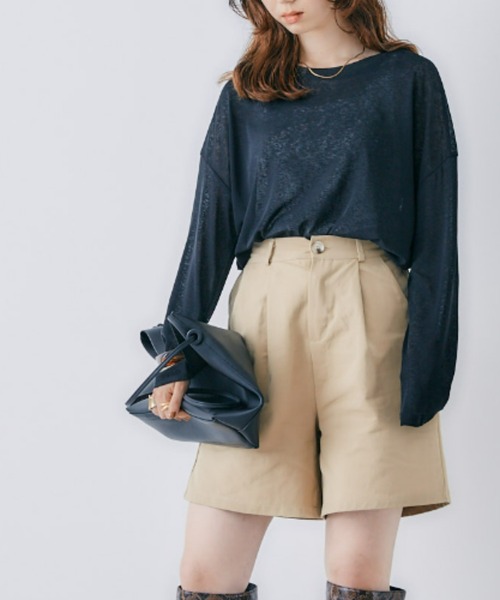 toucher du brise（トゥシェドブリーズ）の「ゆるっとシルエットのスラブロングTシャツ（Tシャツ/カットソー・レディース・ホワイト/ブラック/パープル・M）」の3枚目の写真