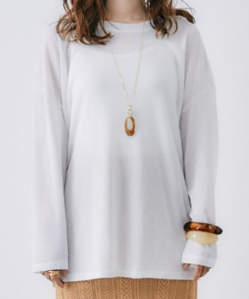 toucher du brise（トゥシェドブリーズ）の「ゆるっとシルエットのスラブロングTシャツ（Tシャツ/カットソー・レディース・ホワイト/ブラック/パープル・M）」の13枚目の写真