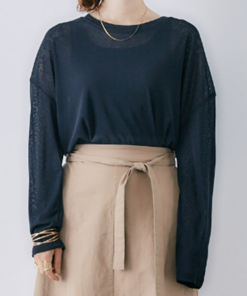 toucher du brise（トゥシェドブリーズ）の「ゆるっとシルエットのスラブロングTシャツ（Tシャツ/カットソー・レディース・ホワイト/ブラック/パープル・M）」の16枚目の写真