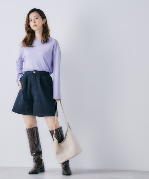 toucher du brise（トゥシェドブリーズ）の「ゆるっとシルエットのスラブロングTシャツ（Tシャツ/カットソー・レディース・ホワイト/ブラック/パープル・M）」の19枚目の写真