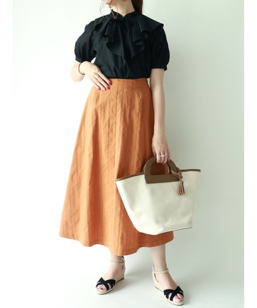 Te chichi（テチチ）の「マルチストライプロングスカート（スカート・レディース・ベージュ/ダークオレンジ・MEDIUM/SMALL）」の6枚目の写真