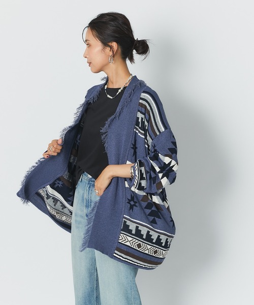 RIVE DROITE（リヴドロワ）の「コーディネートの主役　メキシカンラグジャガードニットカーディガン（カーディガン/ボレロ・レディース・ブルー/ベージュ・FREE）」の20枚目の写真