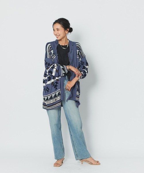 RIVE DROITE（リヴドロワ）の「コーディネートの主役　メキシカンラグジャガードニットカーディガン（カーディガン/ボレロ・レディース・ブルー/ベージュ・FREE）」の18枚目の写真