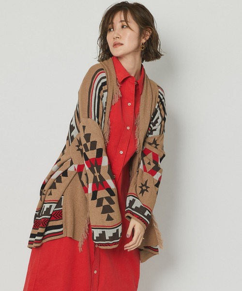 RIVE DROITE（リヴドロワ）の「コーディネートの主役　メキシカンラグジャガードニットカーディガン（カーディガン/ボレロ・レディース・ブルー/ベージュ・FREE）」の14枚目の写真