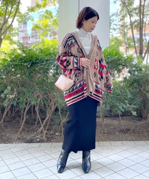 RIVE DROITE（リヴドロワ）の「コーディネートの主役　メキシカンラグジャガードニットカーディガン（カーディガン/ボレロ・レディース・ブルー/ベージュ・FREE）」の7枚目の写真