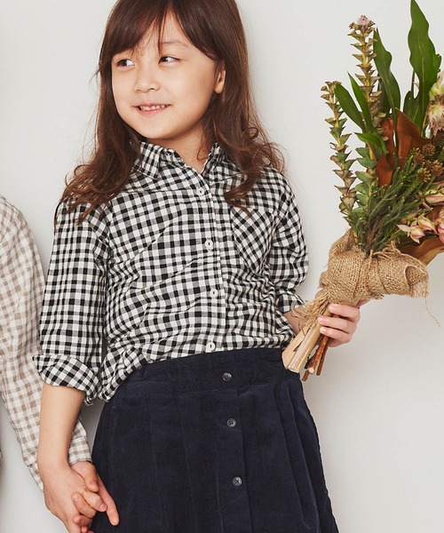 &yam(アンドヤム)の「ポケット付きチェックシャツ(シャツ/ブラウス・キッズ・ベージュ/ブラック・130-140cm/120-130cm/110-120cm)」の2枚目の写真