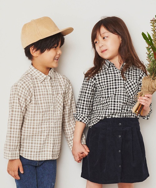 &yam(アンドヤム)の「ポケット付きチェックシャツ(シャツ/ブラウス・キッズ・ベージュ/ブラック・130-140cm/120-130cm/110-120cm)」の7枚目の写真