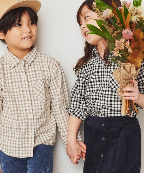 &yam(アンドヤム)の「ポケット付きチェックシャツ(シャツ/ブラウス・キッズ・ベージュ/ブラック・130-140cm/120-130cm/110-120cm)」の8枚目の写真