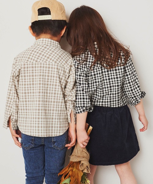 &yam(アンドヤム)の「ポケット付きチェックシャツ(シャツ/ブラウス・キッズ・ベージュ/ブラック・130-140cm/120-130cm/110-120cm)」の9枚目の写真