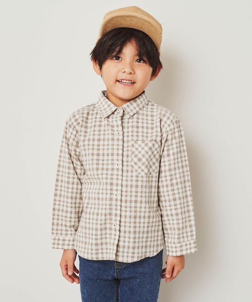 &yam(アンドヤム)の「ポケット付きチェックシャツ(シャツ/ブラウス・キッズ・ベージュ/ブラック・130-140cm/120-130cm/110-120cm)」の4枚目の写真