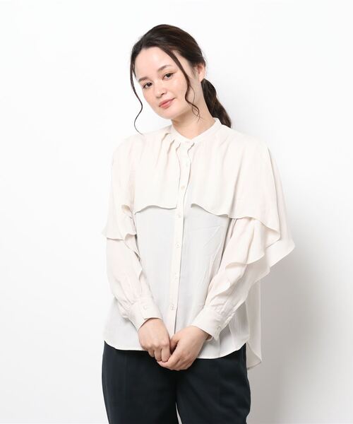 Te chichi（テチチ）の「ケープ風ラッフルブラウス（シャツ/ブラウス・レディース・ライトベージュ/ピンク/グレー・ﾌﾘ-）」の6枚目の写真