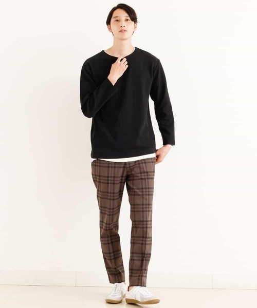a.v.v（アーヴェヴェ）の「【2点セット】ヘリンボンジャカードレイヤードカットソー[WEB限定サイズ]（アンサンブル・メンズ・アイボリー/ミント/ブラック・44/50/52/46/48）」の6枚目の写真