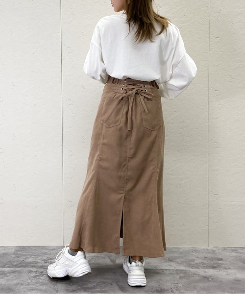 Per sist ence(パーシエンス)の「Per sist ence/パーシエンス 起毛ツイル レースアップフレアスカート(スカート・レディース・ブラック/ベージュ/ブラウン・FREE)」の3枚目の写真