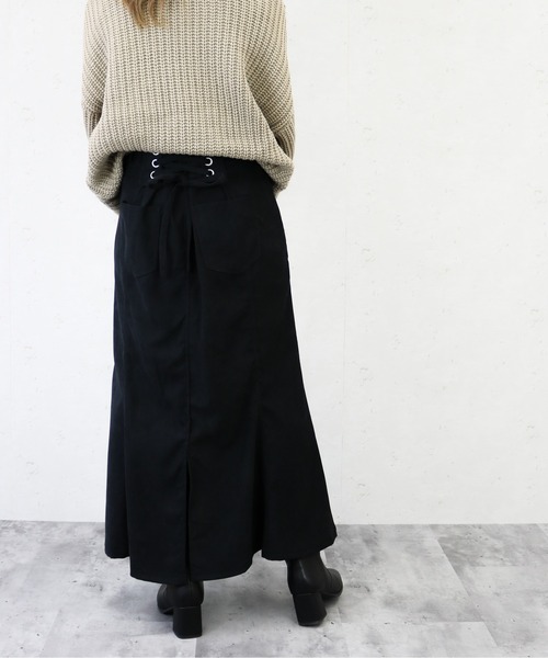 Per sist ence(パーシエンス)の「Per sist ence/パーシエンス 起毛ツイル レースアップフレアスカート(スカート・レディース・ブラック/ベージュ/ブラウン・FREE)」の2枚目の写真