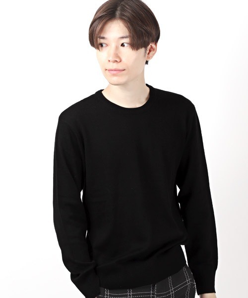 LUXSTYLE(ラグスタイル)の「12G天竺クルーネックニット(ニット/セーター・メンズ・ブラック/グレー/チャコール/ホワイト・XL/L/M)」の1枚目の写真