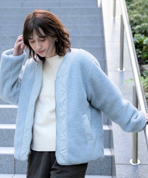 studio CLIP（スタディオクリップ）の「リバーシブルボアキルトブルゾン（ブルゾン・レディース・グレー/カーキ/ライトブルー/モカ・FREE）」の4枚目の写真