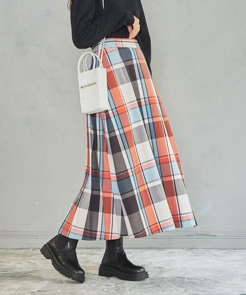 coen（コーエン）の「チェックプリーツスカート（スカート・レディース・ダークグリーン/ベージュ/オレンジ・LARGE/MEDIUM）」の12枚目の写真