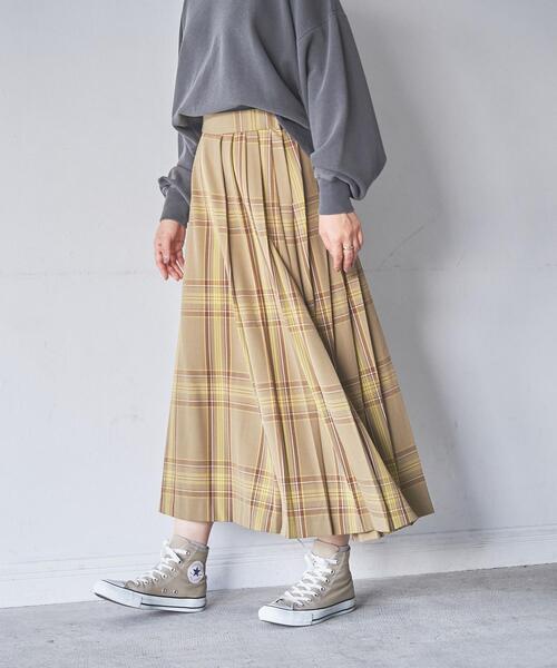 coen（コーエン）の「チェックプリーツスカート（スカート・レディース・ダークグリーン/ベージュ/オレンジ・LARGE/MEDIUM）」の5枚目の写真