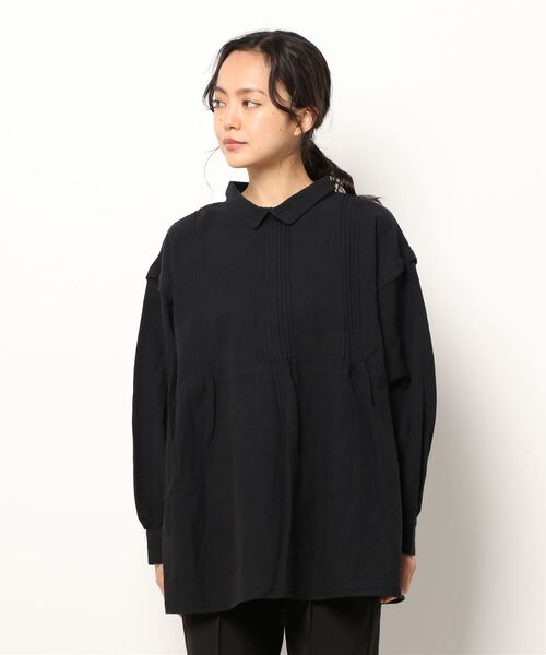 Samansa Mos2（サマンサ モスモス）の「前後着ピンタックシャツ（シャツ/ブラウス・レディース・チャコール/ベージュ/オフホワイト・ﾌﾘ-）」の3枚目の写真