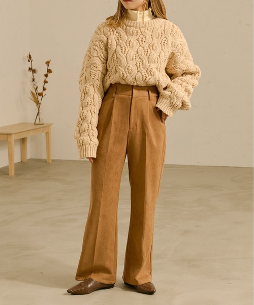 Ambre Neige(アンブルネージュ)の「フェイクスウェードセミフレアパンツ/【WEB/EC限定商品】(スラックス・レディース・アイボリー/モカ/ライトブラウン・FREE)」の14枚目の写真