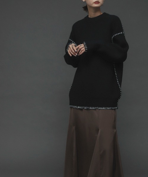 SENSE OF PLACE by URBAN RESEARCH（センスオブプレイスバイアーバンリサーチ）の「ハンドステッチチュニックセーター（ニット/セーター・レディース・アイボリー/ブラック/ブルー・ONE）」の3枚目の写真