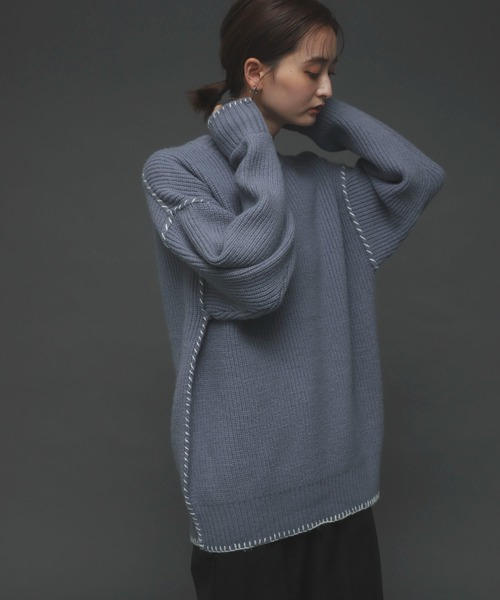 SENSE OF PLACE by URBAN RESEARCH（センスオブプレイスバイアーバンリサーチ）の「ハンドステッチチュニックセーター（ニット/セーター・レディース・アイボリー/ブラック/ブルー・ONE）」の19枚目の写真