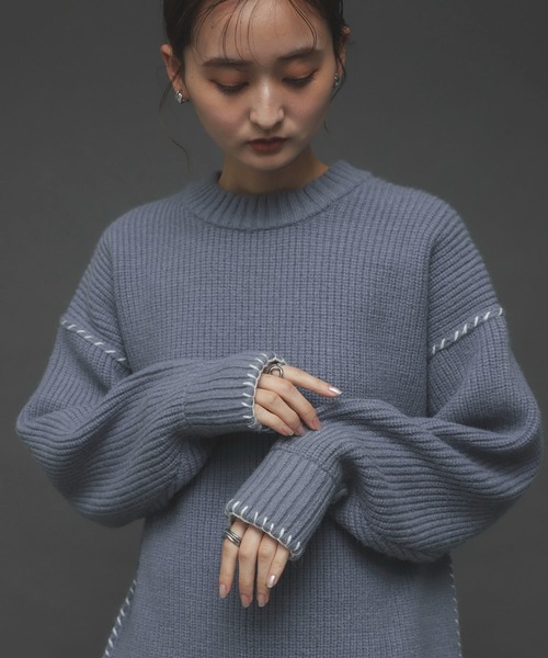 SENSE OF PLACE by URBAN RESEARCH（センスオブプレイスバイアーバンリサーチ）の「ハンドステッチチュニックセーター（ニット/セーター・レディース・アイボリー/ブラック/ブルー・ONE）」の14枚目の写真