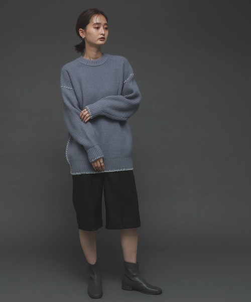 SENSE OF PLACE by URBAN RESEARCH（センスオブプレイスバイアーバンリサーチ）の「ハンドステッチチュニックセーター（ニット/セーター・レディース・アイボリー/ブラック/ブルー・ONE）」の5枚目の写真