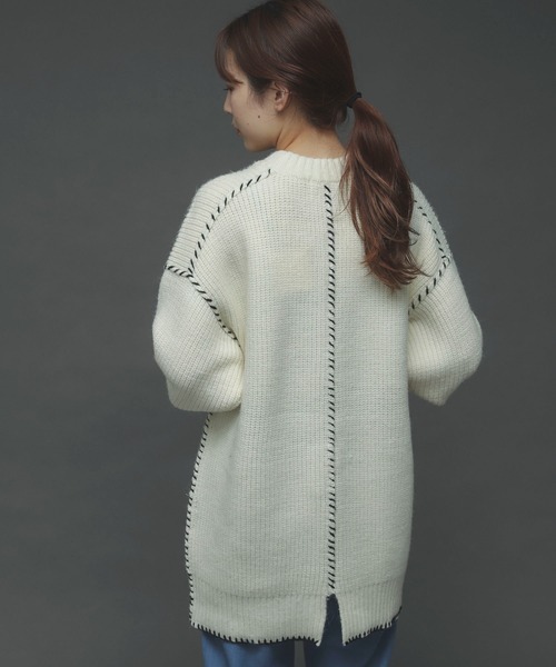SENSE OF PLACE by URBAN RESEARCH（センスオブプレイスバイアーバンリサーチ）の「ハンドステッチチュニックセーター（ニット/セーター・レディース・アイボリー/ブラック/ブルー・ONE）」の15枚目の写真