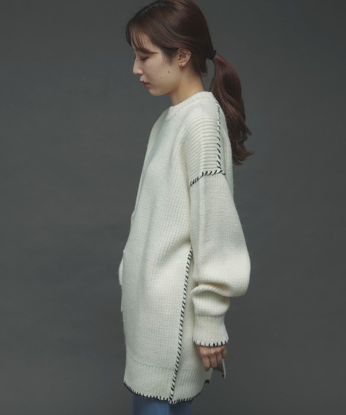 SENSE OF PLACE by URBAN RESEARCH（センスオブプレイスバイアーバンリサーチ）の「ハンドステッチチュニックセーター（ニット/セーター・レディース・アイボリー/ブラック/ブルー・ONE）」の10枚目の写真