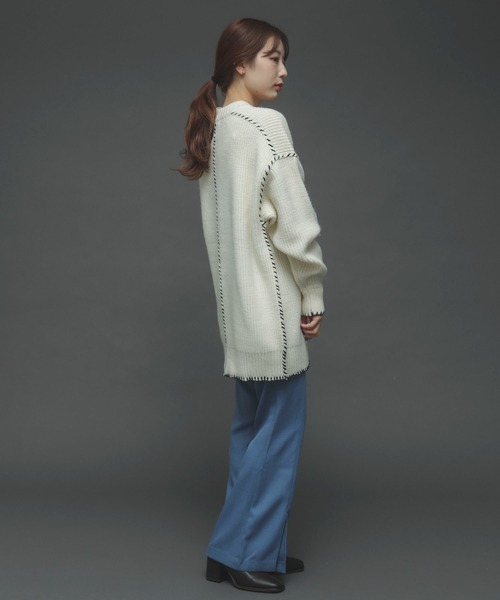 SENSE OF PLACE by URBAN RESEARCH（センスオブプレイスバイアーバンリサーチ）の「ハンドステッチチュニックセーター（ニット/セーター・レディース・アイボリー/ブラック/ブルー・ONE）」の6枚目の写真