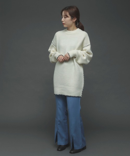 SENSE OF PLACE by URBAN RESEARCH（センスオブプレイスバイアーバンリサーチ）の「ハンドステッチチュニックセーター（ニット/セーター・レディース・アイボリー/ブラック/ブルー・ONE）」の21枚目の写真