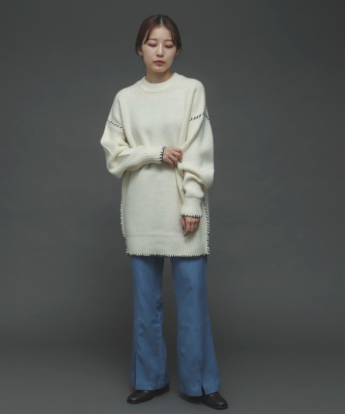 SENSE OF PLACE by URBAN RESEARCH（センスオブプレイスバイアーバンリサーチ）の「ハンドステッチチュニックセーター（ニット/セーター・レディース・アイボリー/ブラック/ブルー・ONE）」の16枚目の写真