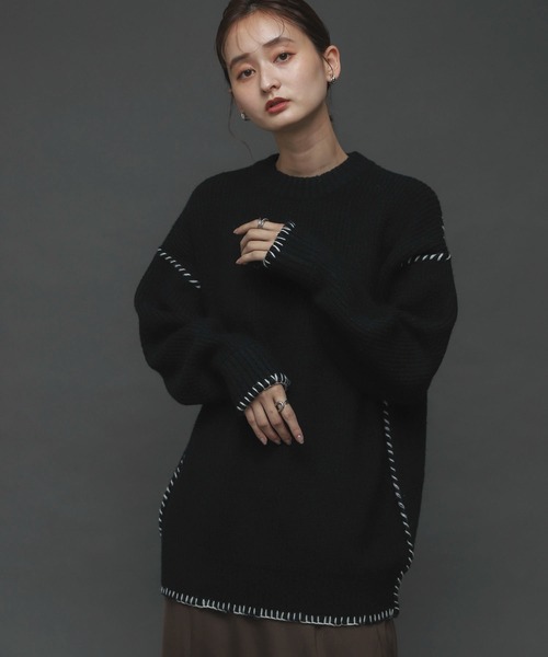 SENSE OF PLACE by URBAN RESEARCH（センスオブプレイスバイアーバンリサーチ）の「ハンドステッチチュニックセーター（ニット/セーター・レディース・アイボリー/ブラック/ブルー・ONE）」の11枚目の写真