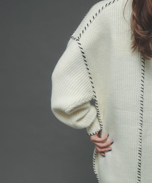 SENSE OF PLACE by URBAN RESEARCH（センスオブプレイスバイアーバンリサーチ）の「ハンドステッチチュニックセーター（ニット/セーター・レディース・アイボリー/ブラック/ブルー・ONE）」の18枚目の写真
